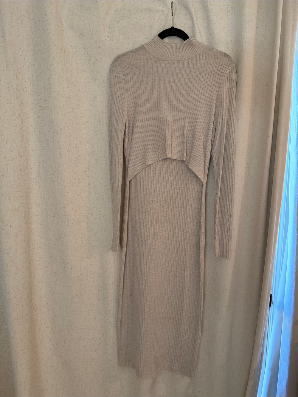 Sonoma Ribbed Mock-Neck Long Sleeve Dress in Light Beige